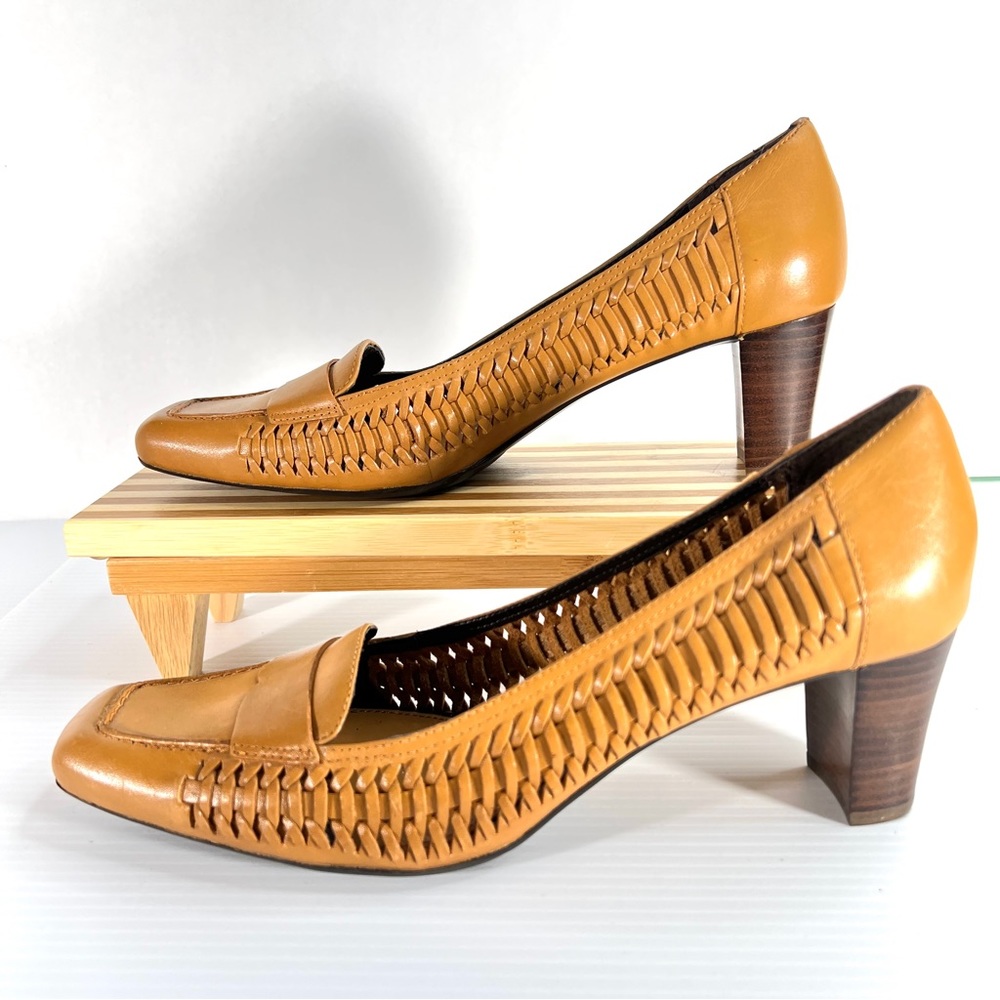 Etienne Aigner Sz 9M Genuine Leather Loafer Pump Heel Brown Drew Closed Toe - Picture 4 of 14